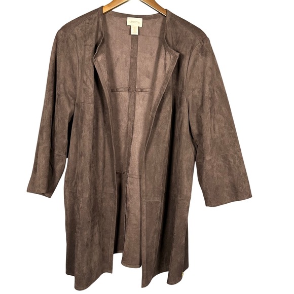 Chico's Jackets & Blazers - Chico's Zip Detail Faux Suede‎ Open Front Jacket Dark Brown XL Classic Western